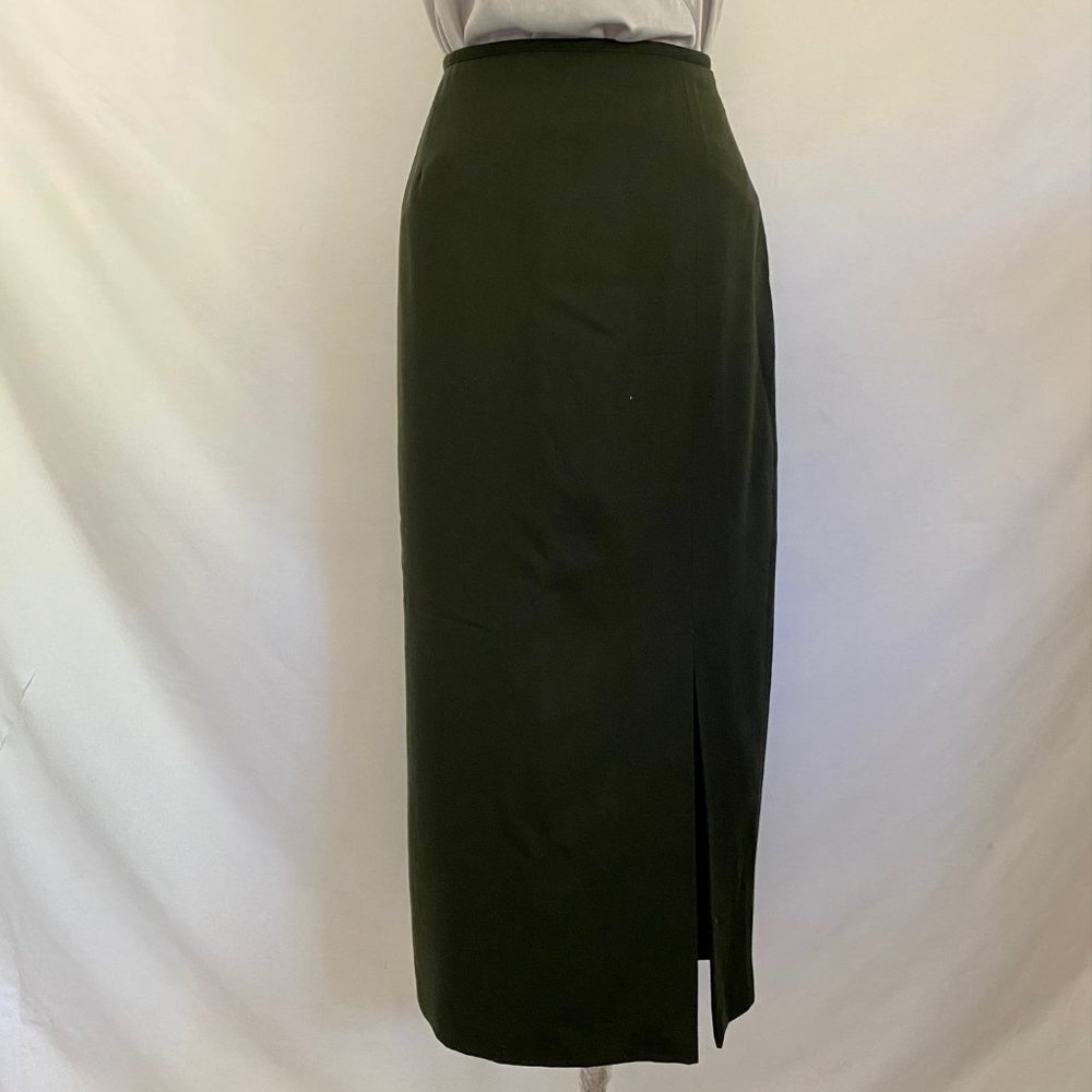 Vtg Liz Claiborne Wool Green High Side Slit Skirt